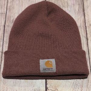 Carhartt Brown Cuffed Knit Hat with Logo Made In USA
